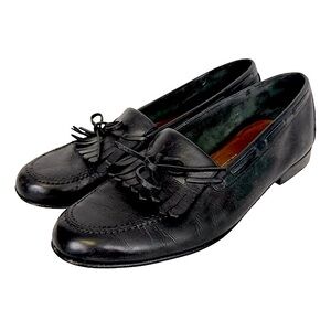 SALVATORE FERRAGAMO Black Italian Leather Kiltie Slip on Loafer